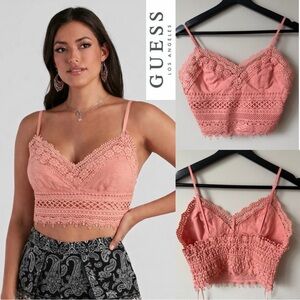 GUESS Women's Coral Lace Crop Top Bralette 100% Cotton Size M